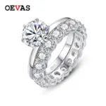 Oeves-Conjunto de anillos de novia de moissanita, Plata de Ley 2,2 100%, compromiso, boda, fiesta, joyería fina, 2 quilates + 925 quilates 1