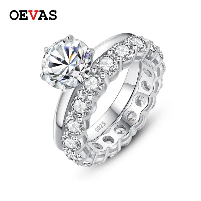 Oeves-Conjunto de anillos de novia de moissanita, Plata de Ley 2,2 100%, compromiso, boda, fiesta, joyería fina, 2 quilates + 925 quilates 1