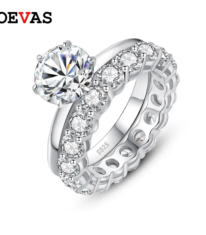 Oeves-Conjunto de anillos de novia de moissanita, Plata de Ley 2,2 100%, compromiso, boda, fiesta, joyería fina, 2 quilates + 925 quilates 1