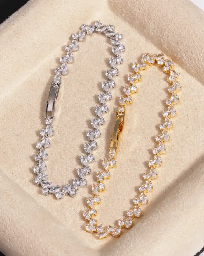 Pulsera de mujer, Circonia cúbica brillante a la moda, pulseras de tenis de hojas de Color oro rosa para mujeres y niñas, regalos de joyería para fiesta y boda 2