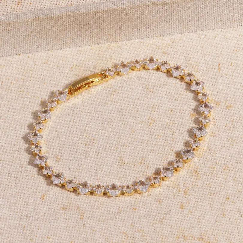 Pulseras de tenis de circonita cúbica brillante para mujer, cadena de Color plateado apilable y delicada de lujo, joyería de boda para banquete CZ de cristal 6