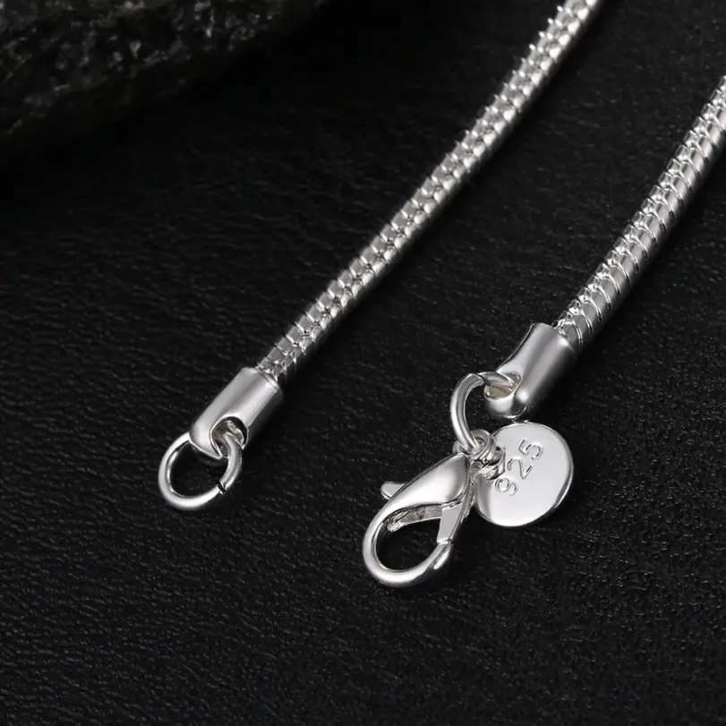 40-75 cm Plata de Ley 925 1 MM/2 MM/3 MM collar de cadena de serpiente sólida para hombres mujeres joyería de moda para colgante envío gratis 6