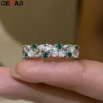 anillos ovalados brillantes blancos y verdes con diamantes de alto carbono, anillo de boda de 100% Plata de Ley 925 para mujer, joyería fina para fiesta 3