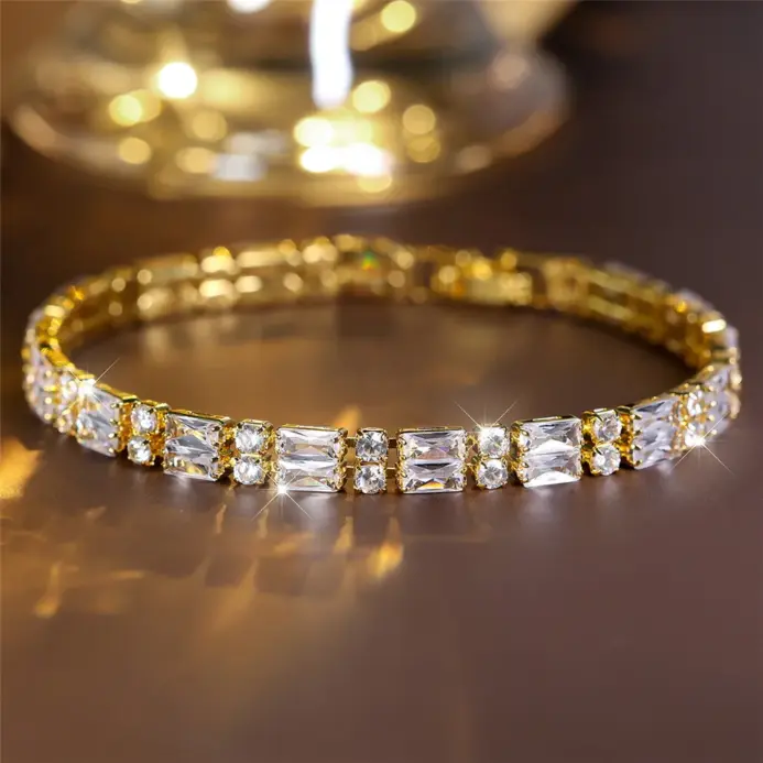 Pulsera redonda de piedra de circón blanco para mujer, pulseras ajustables de Color dorado Vintage, joyería de boda de verano para mujer 1
