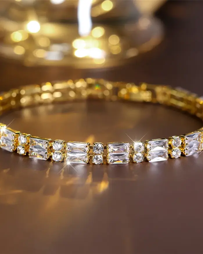 Pulsera redonda de piedra de circón blanco para mujer, pulseras ajustables de Color dorado Vintage, joyería de boda de verano para mujer 1