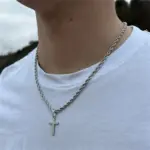 Collar largo de cadena trenzada de 60cm para mujeres/hombres, collar con colgante de Cruz de circonia cúbica de lujo a la moda, accesorios de amor para regalo 6