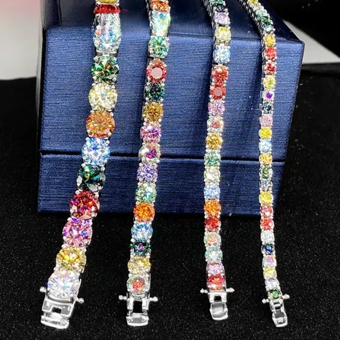 Pulseras de Moissanita y Circonita de Colores TY 3-6.5MM, Cadena de Mano, 100% Plata de Ley 925, Joyería Fina, Regalo para Fiestas 1