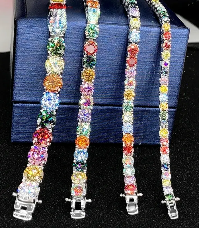 Pulseras de Moissanita y Circonita de Colores TY 3-6.5MM, Cadena de Mano, 100% Plata de Ley 925, Joyería Fina, Regalo para Fiestas 1