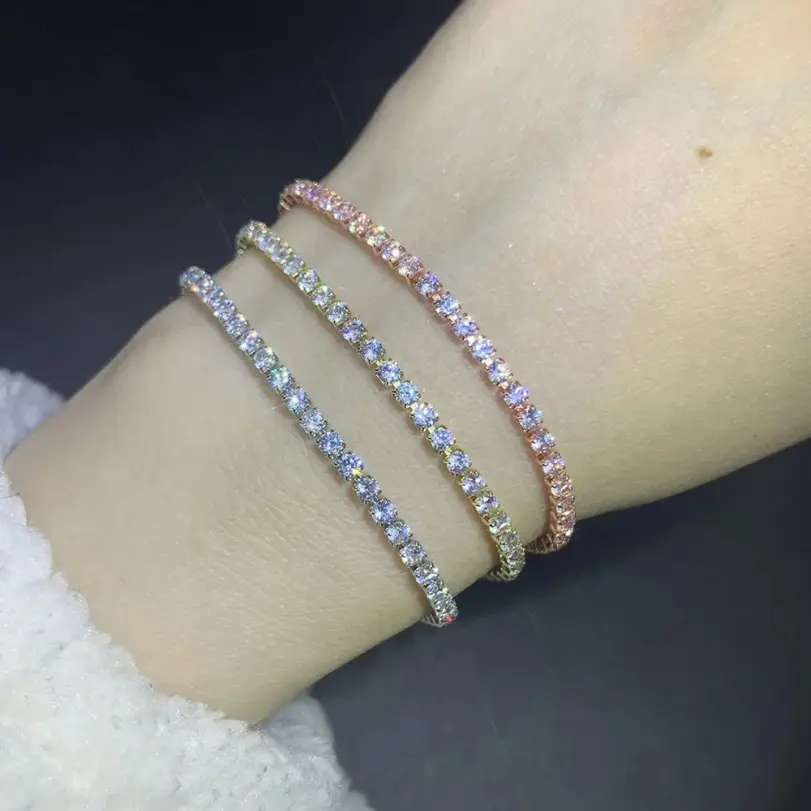 Pulsera de tenis de circonia de 2,5mm para mujer, abalorio de cristal de diseñador, pulsera de cadena fina de tenis en la mano, joyería de boda KC128 5