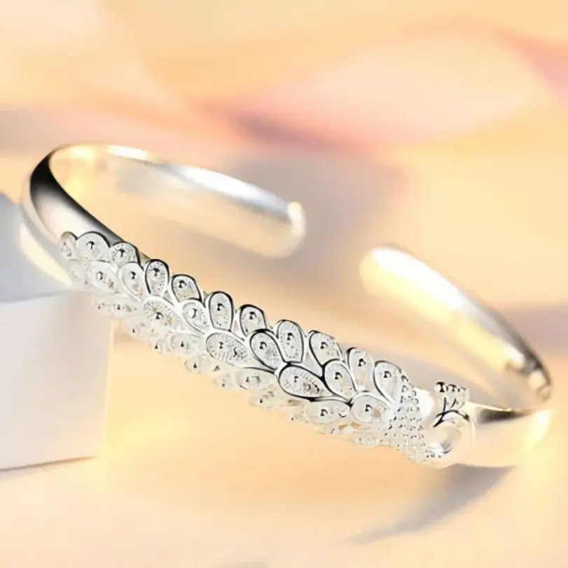 Nueva pulsera elegante de Plata de Ley 925 con apertura de pavo real, brazaletes para mujer, accesorios de moda para fiesta y boda, regalo de joyería 6