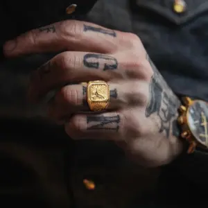 Anillo de sello de águila calva para hombres, anillos de pájaro chapados en oro con sello de pájaro, joyería de banda de halcón de acero inoxidable 1