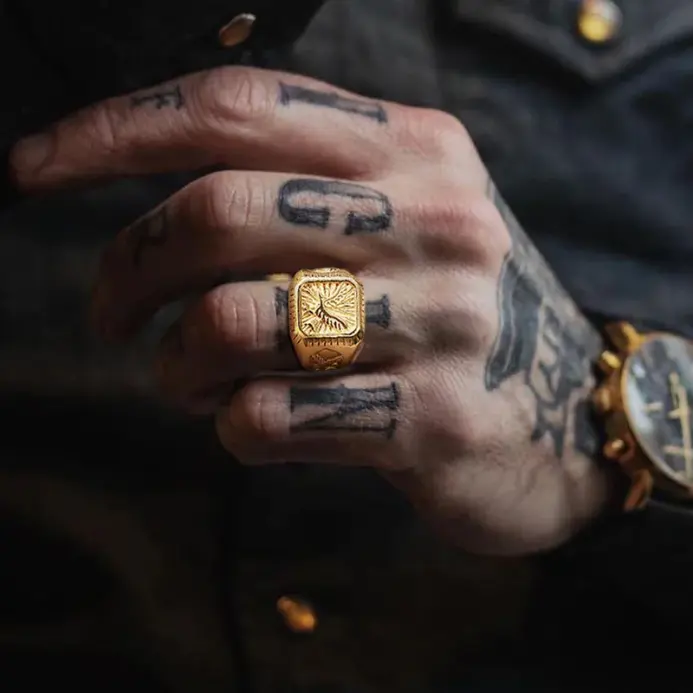 Anillo de sello de águila calva para hombres, anillos de pájaro chapados en oro con sello de pájaro, joyería de banda de halcón de acero inoxidable 1