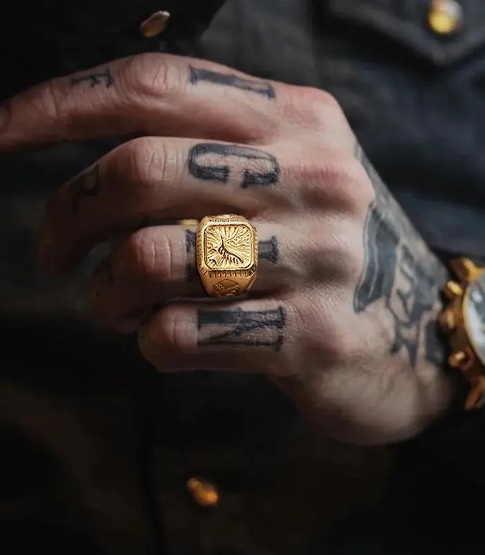 Anillo de sello de águila calva para hombres, anillos de pájaro chapados en oro con sello de pájaro, joyería de banda de halcón de acero inoxidable 1