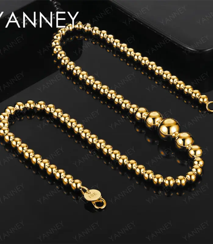 🟡 Collar "Golden Sphere" – Plata .925 y Oro 18K (Cuentas Redondas) 1