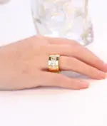 anillos de cristal a la moda para mujer, venta al por mayor, anillos de boda de acero inoxidable de Color oro amarillo para mujer, joyería de fiesta 2