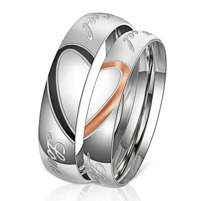 Anillos de promesa a juego para parejas Te amo para siempre, conjuntos de alianzas de boda, anillos de medio corazón para él y sus, ajuste cómodo de acero inoxidable 1