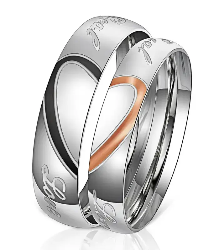 Anillos de promesa a juego para parejas Te amo para siempre, conjuntos de alianzas de boda, anillos de medio corazón para él y sus, ajuste cómodo de acero inoxidable 1