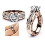 Anillo de lujo con patrón de tallado hueco de Metal para mujer, Color oro rosa, piedras de circonita, anillo de pareja, joyería de boda de compromiso nupcial, 1 pieza 6