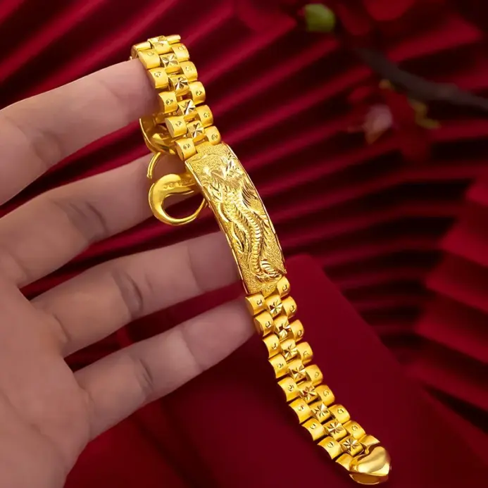Pulsera grande de lujo con dragón de oro puro 24K 9999 para hombre 2