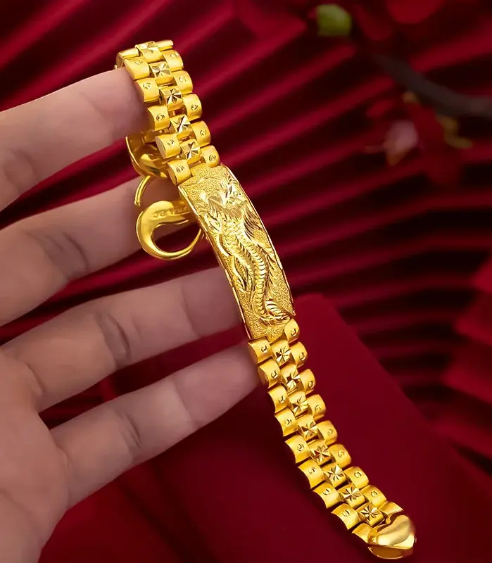 Pulsera grande de lujo con dragón de oro puro 24K 9999 para hombre 2