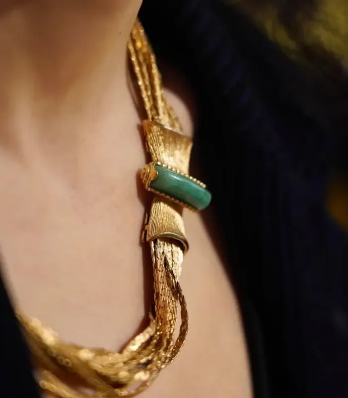 Europa Vintage latón chapado en oro tejido cadena piedra Natural collar de lujo pulsera conjunto mujer joyería de calidad superior 1