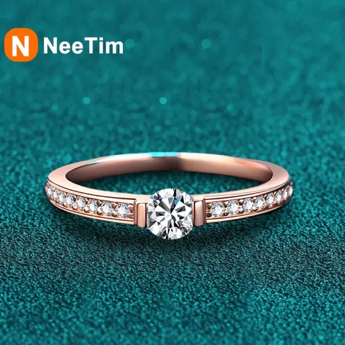 NeeTim, anillo de eternidad de moissanita de Color D de 0,3 quilates, Plata de Ley 925 con anillos de boda chapados en oro rosa para joyería de mujer 1
