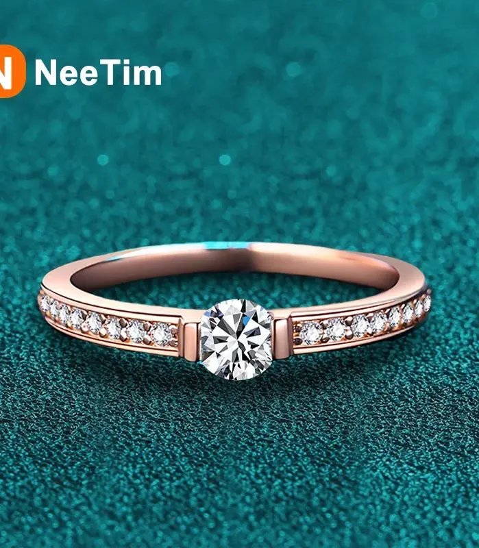 NeeTim, anillo de eternidad de moissanita de Color D de 0,3 quilates, Plata de Ley 925 con anillos de boda chapados en oro rosa para joyería de mujer 1