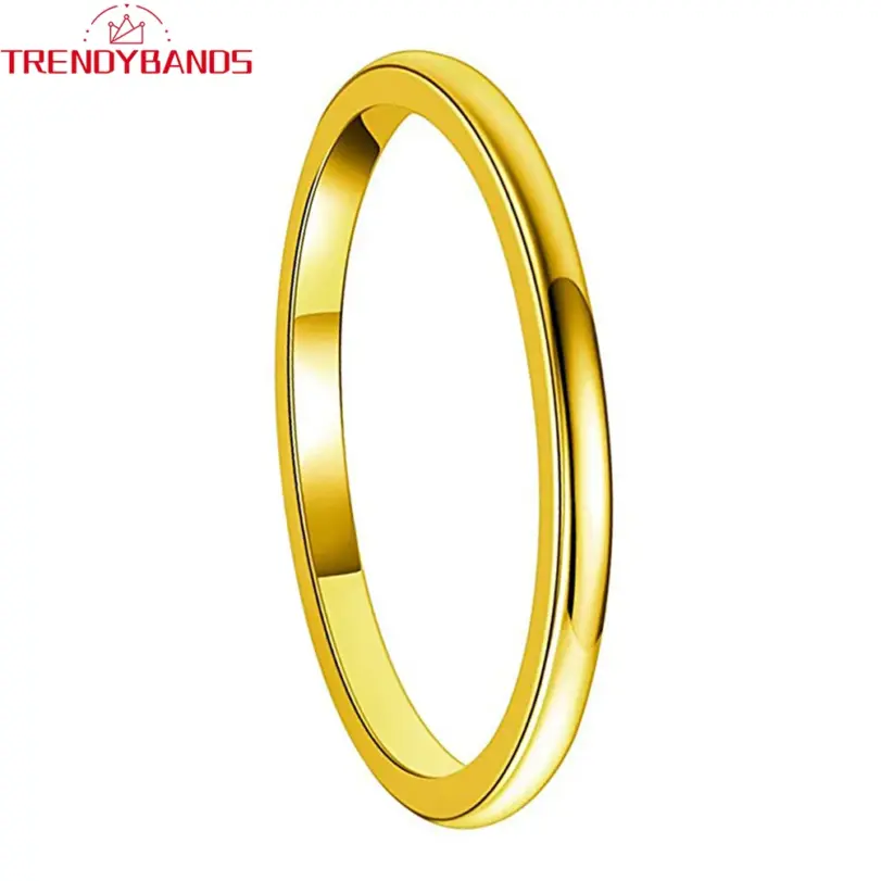 Anillos de carburo de tungsteno para boda, Color dorado clásico, 2mm, 3mm, 4mm y 5mm, joyería de regalo, banda pulida con cúpula 4