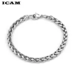 Pulsera y brazalete ICAM para hombre, regalo de Navidad 2018, pulsera de acero inoxidable, eslabones de Color plateado, joyería de doble cadena de trigo, envío directo 6