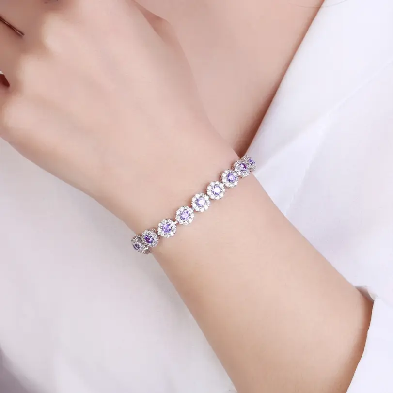 Pulsera de tenis brillante para mujer, brazalete de cristal de circonia cúbica chapado en plata S925, joyería exquisita elegante, regalo de boda FCGJHW 5