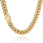 Alta calidad, ancho 8-14mm, cadena cubana de acero inoxidable de Color dorado, resistente al agua, collar de eslabones acolchados para hombres y mujeres, varios tamaños 1