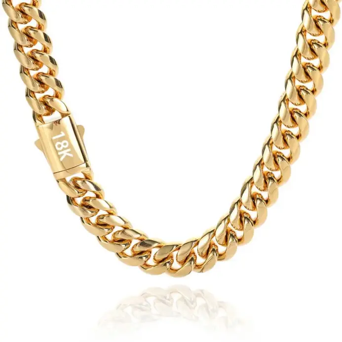 Alta calidad, ancho 8-14mm, cadena cubana de acero inoxidable de Color dorado, resistente al agua, collar de eslabones acolchados para hombres y mujeres, varios tamaños 1