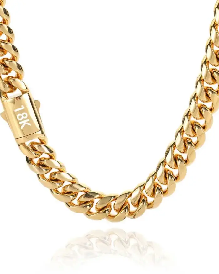 Alta calidad, ancho 8-14mm, cadena cubana de acero inoxidable de Color dorado, resistente al agua, collar de eslabones acolchados para hombres y mujeres, varios tamaños 1