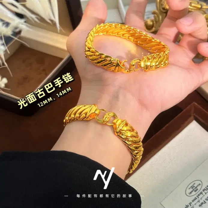 Tienda de oro real de oro puro 24K 9999 de lujo con pulsera de jefe cubano para hombre con látigo de tres caballos 1