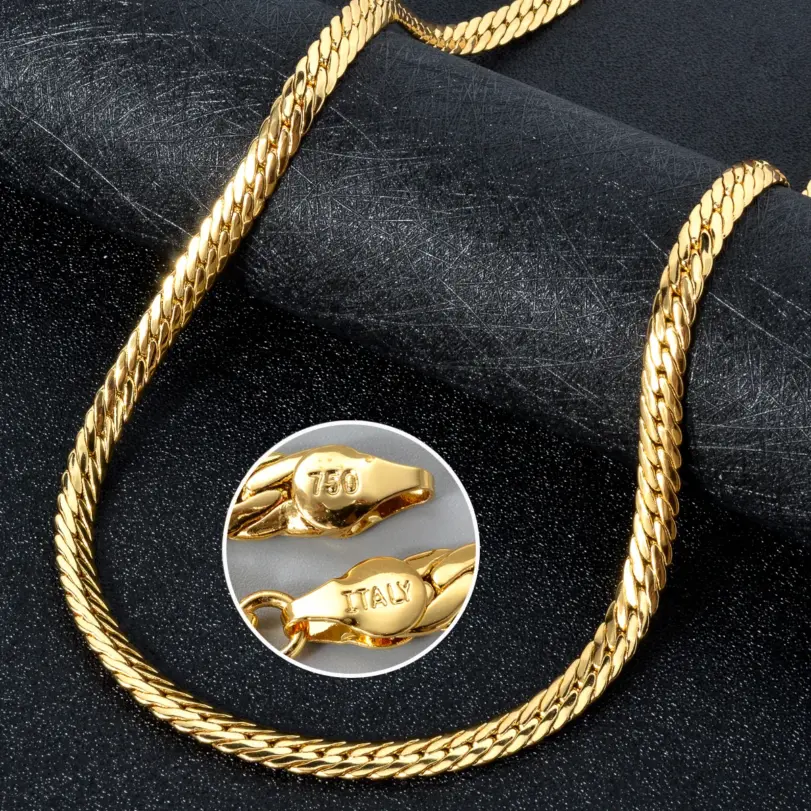 Sunny Jewelry-collar de cobre a la moda, cadenas de serpiente chapadas en oro, alta calidad para mujer, hombre, Italia 750, regalo de uso diario 4