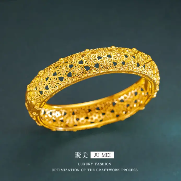 Pulsera de flores caladas con hebilla para mujer, oro puro 24K 9999 de lujo, oro real 2