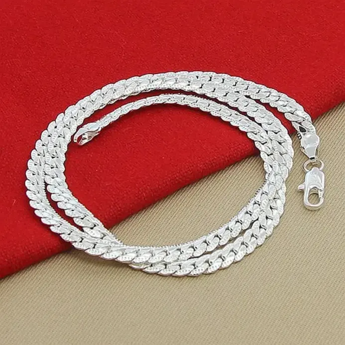 Collar de cadena lateral completa de Plata de Ley 925 de 6MM para mujeres y hombres, conjuntos de joyería de 8/18/20/22/24 pulgadas, regalo de joyería de boda 2