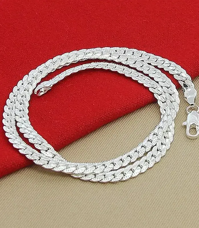 Collar de cadena lateral completa de Plata de Ley 925 de 6MM para mujeres y hombres, conjuntos de joyería de 8/18/20/22/24 pulgadas, regalo de joyería de boda 2