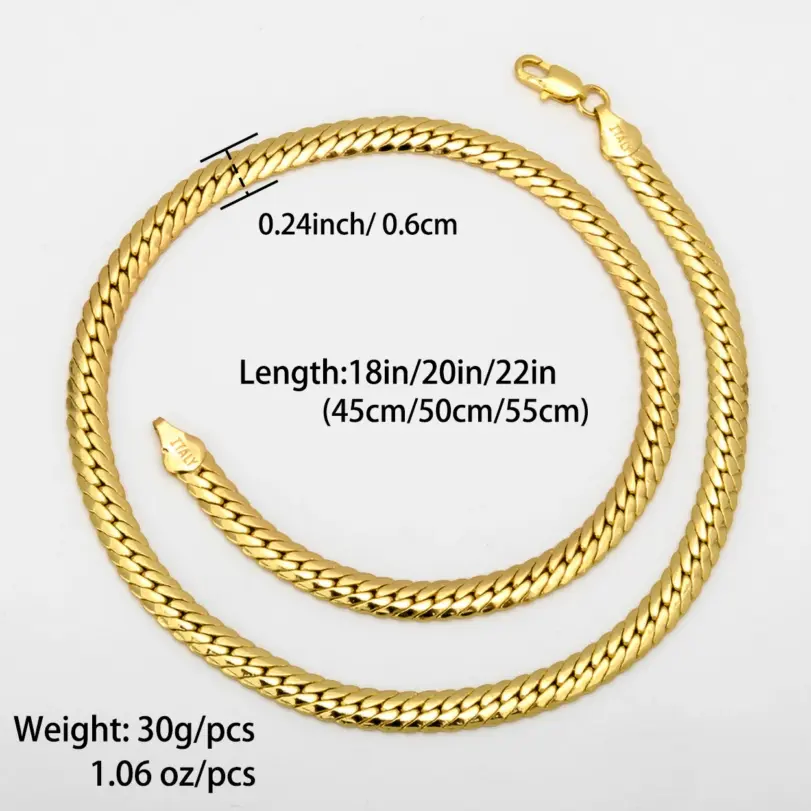 Sunny Jewelry-collar de cobre a la moda, cadenas de serpiente chapadas en oro, alta calidad para mujer, hombre, Italia 750, regalo de uso diario 5