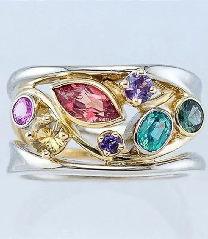 Exquisita joyería femenina, Anillos de dedo de Color Micro circón con línea de onda Multicolor con patrón geométrico para mujer, Anillos cuelloьц® ж dikajiе 1