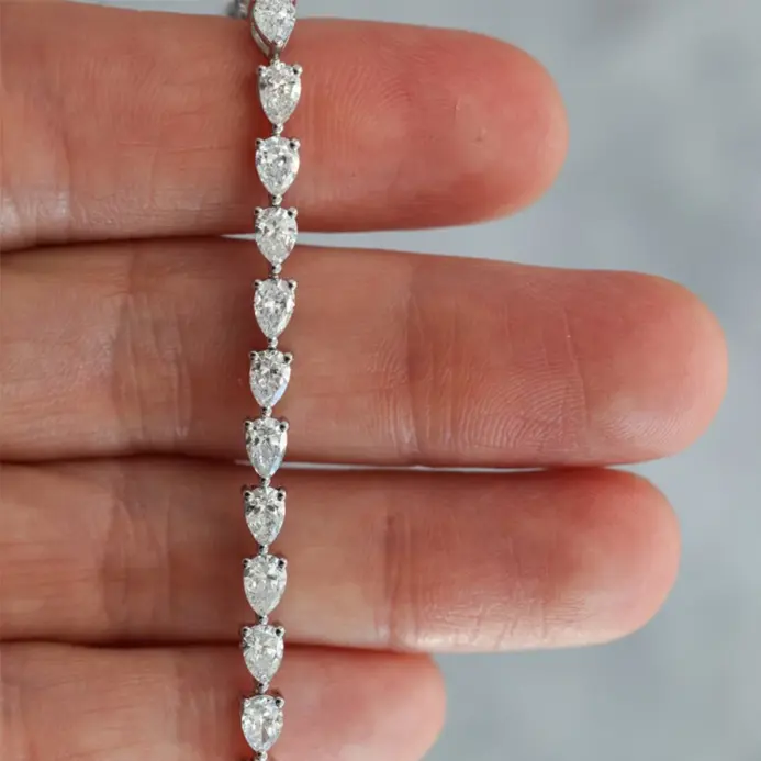 Pulsera de tenis de moissanita de Color D con corte de pera de 3x5mm para mujeres y hombres, cadena de mano con forma de gota de agua de Plata de Ley 925, joyería fina 2