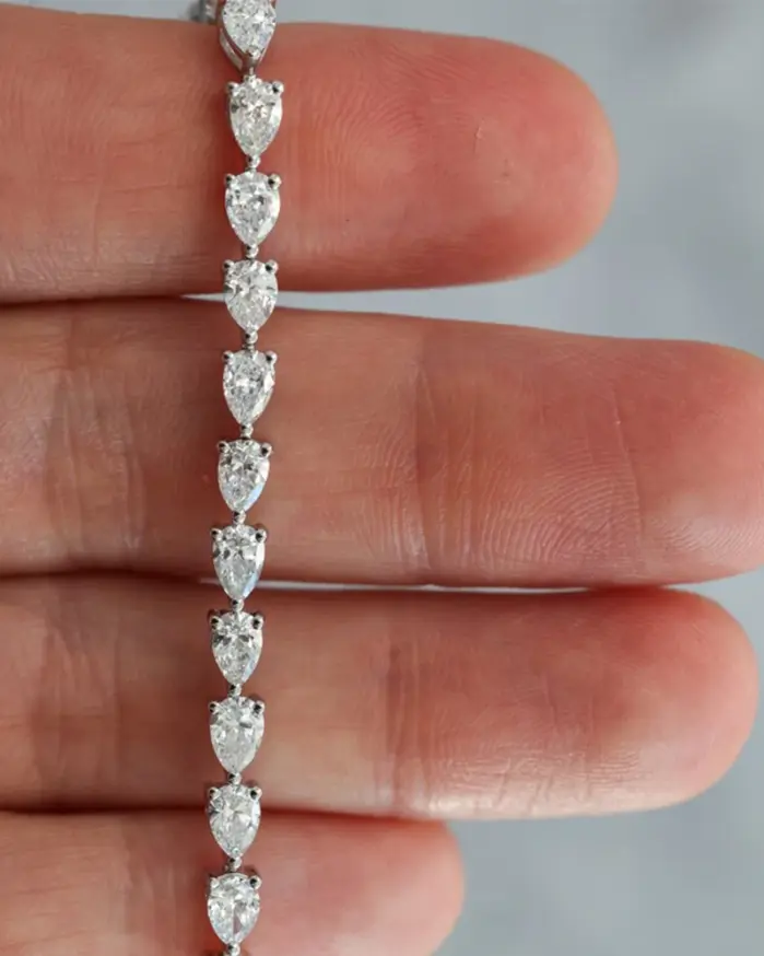 Pulsera de tenis de moissanita de Color D con corte de pera de 3x5mm para mujeres y hombres, cadena de mano con forma de gota de agua de Plata de Ley 925, joyería fina 2