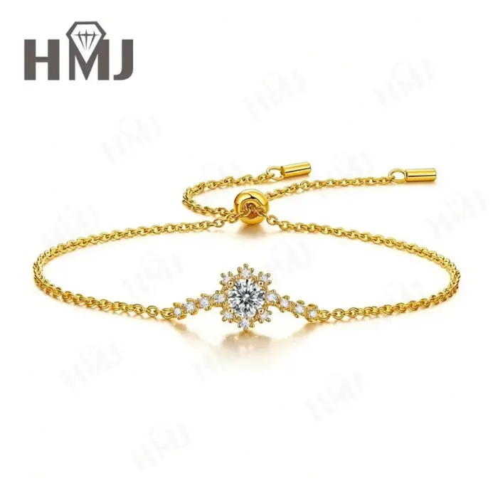 Pulsera de plata de ley 925 con moissanita de color D, corte redondo, chapada en plata, oro blanco, joyería de moda, regalo de aniversario para mujer 1