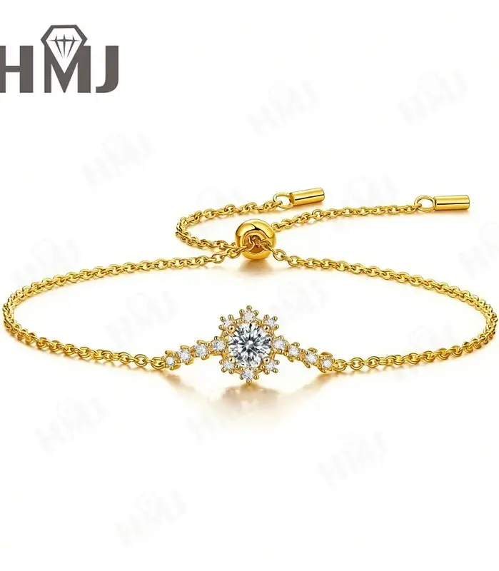 Pulsera de plata de ley 925 con moissanita de color D, corte redondo, chapada en plata, oro blanco, joyería de moda, regalo de aniversario para mujer 1