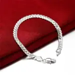 Plata de Ley 925, 2 piezas, collar de cadena lateral completa, pulsera, conjunto de joyería de moda para hombres y mujeres, regalo de boda 5