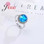 Anillos de plata auténtica S925 para mujer, anillo de circón azul, piedra azul claro, regalo romántico, joyería de compromiso, tamaño 6-10 3