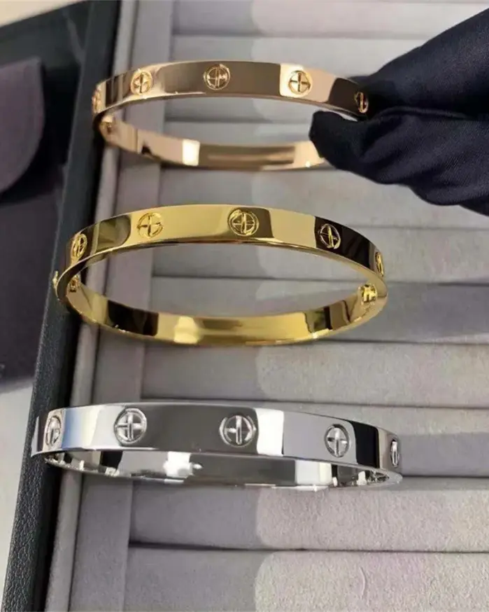 2026 nuevo diseño Color dorado circón y tuerca cruzada pulsera de uñas oro y brazalete para mujer tornillo de acero inoxidable joyería de marca 2