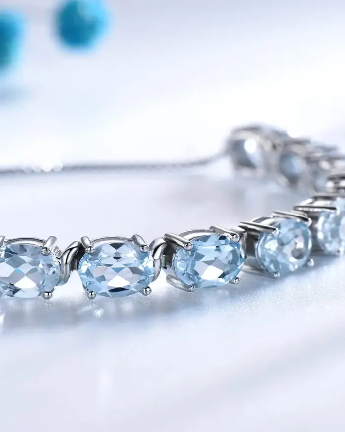 Nano Topacio Azul Cielo 925 pulseras de eslabones de cadena de plata esterlina para mujer joyería fina pulsera ajustable 1
