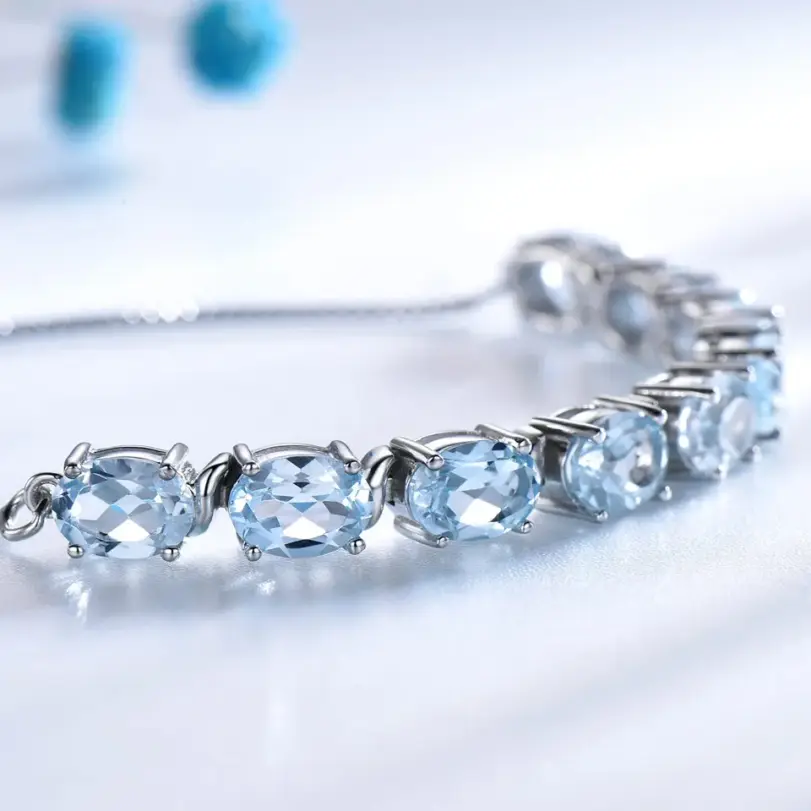Nano Topacio Azul Cielo 925 pulseras de eslabones de cadena de plata esterlina para mujer joyería fina pulsera ajustable 1