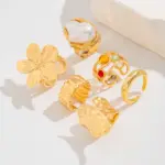 6 unids/set de anillos de flores de Metal Vintage para mujer, anillos de nudillos de perlas de imitación barrocas elegantes Punk, uso diario, regalos de fiesta y vacaciones 4
